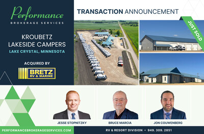 Performance Brokerage Services Advises on the Sale of Kroubetz Lakeside Campers in Lake Crystal, Minnesota to Bretz RV & Marine